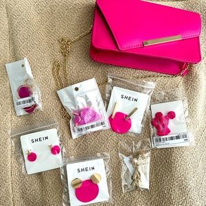 NWT shein pink earring and crossbody bundle